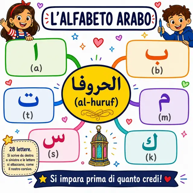 Mappa mentale: l’alfabeto arabo, 28 lettere